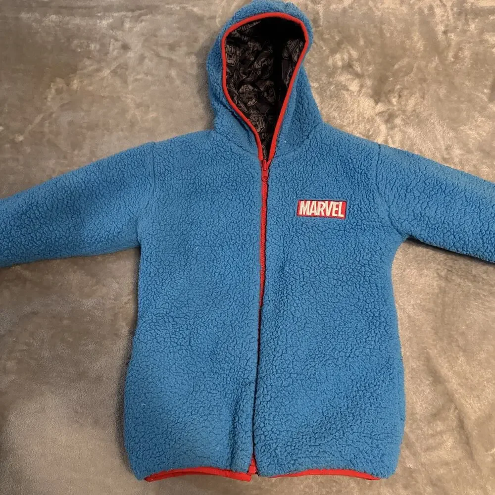 Youth Medium Reversible Jacket Multicolor Marvel Sherpa Hooded Size 6/7